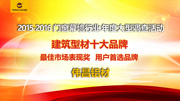 偉昌鋁材囊括門窗幕墻行業(yè)年度《建筑型材十大品牌》等三大重量級獎項！