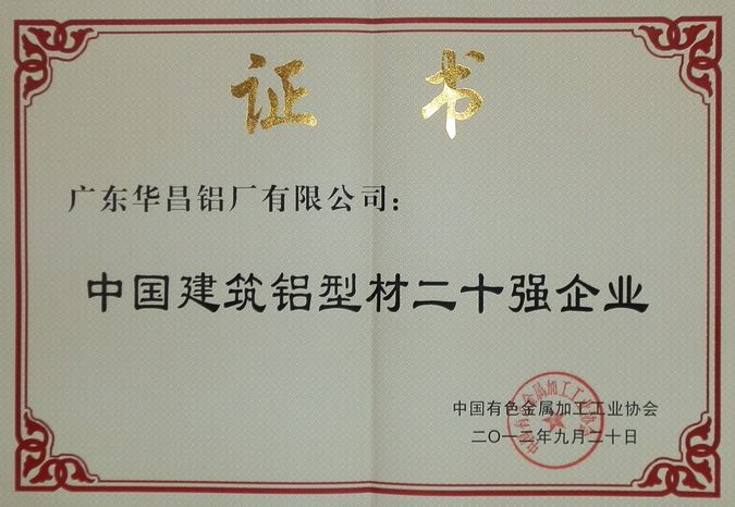 中國建筑鋁型材二十強企業(yè)