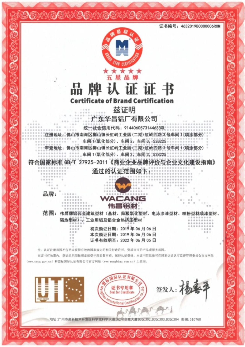 【華昌榮譽】華昌鋁業(yè)榮獲“五星級品牌”、“五星級售后服務”雙五星認證！
